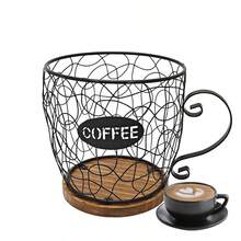 Large & Small Size Woven Wood & Iron Wire Art Coffee Basket, Kitchen Coffee Corner/Dining Table Decor