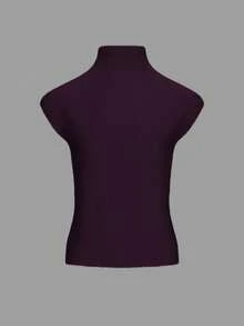 EAVA 女士优雅高领毛衣背心，复古宽松休闲百搭无袖针织毛衣背心，适合情人节穿着 - 紫色 - 查看 2