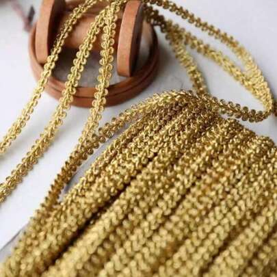 5 Yardas de cinta de ribete ondulado dorado, de 0,8 cm de ancho, accesorio de decoración de ropa, cinta de satén con patrón ondulado metálico dorado elegante, adecuada para prendas de vestir, fiestas, regalos, decoración del hogar, Halloween, Navidad, Acción de Gracias y otras festividades
