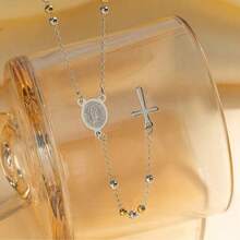 1pc Unisex Cross Pendant Necklace, Rosary Cross Y-Necklace, Fashionable Minimalist Cross Pendant Necklace, Couples Everyday Wear