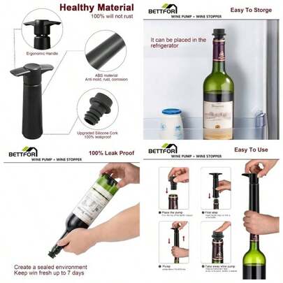 Bomba conservadora de vino con 4 tapones de vacío para vino, tapones de botella de vino con silicona a prueba de fugas, adecuados para todas las botellas de vino estándar
