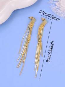 1 Pair Women's Fashionable Elegant Copper Chain Tassel Earrings