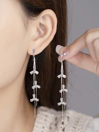 1 par de elegantes y lujosos pendientes largos con borlas y cadena de circonita dorada/plateada brillante para mujeres, adecuados para bodas, galas, fiestas, regalo para amigos