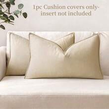 1pc Decorative Cushion Cover Suitable For All Seasons, Comfortable Farmhouse Style Throw Pillow Case For Sofa, Living Room, Bedroom, Washable Patio Cushion Cover (Pillow Insert Not Included) - Beige - View 2