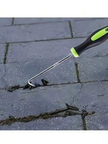 1 pièce Outil de retrait de joint en métal robuste - Poignée verte et noire. Outil de desserrage pour pelouse, fissures de paysagement et joints de pavage, remplacement de bande de grillage. Crochet pour retirer les bandes de joint de porte et fenêtre. Outil de retrait de bande . Idéal pour le désherbage et le retrait.