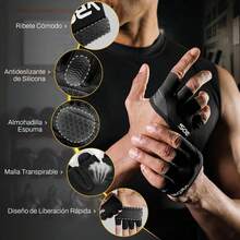 Guantes para Gimnasio Unisex para Gimnasio con Ventilación para Levantamiento de Pesas y Soporte para Muñeca - Negro - Ver 2