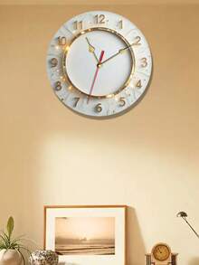 Elegant Golden-Rimmed 10/12" Round Wooden Wall Clock - Silent, Easy-To-Install, Battery Operated (AA Not Included) - Ideal For Home, Studio, Kitchen, Bedroom, Garage, Concert Hall Decor, Wall Clock Living Room Home Decor Room Decor - Multicolor - View 7