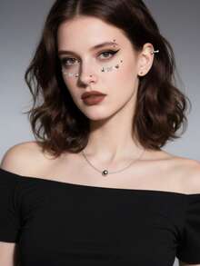 Metallic Silver Gray With Gold Rivet Star Butterfly Heart Y2K Face Decoration Rhinestone Stickers DIY Holiday Party Makeup Ball Face Decoration Glitter Rhinestone Stickers - Multicolor - View 5