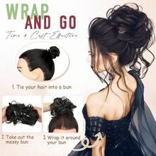 2 PCS Messy Bun Hair Piece Wavy Curly Scrunchies Synthetic Chignon Ponytail Hair Extensions Thick Updo Hairpieces Women GirlsLight Brown Mix Ash Blonde