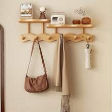 1 pieza Perchero de pared con ganchos - Fácil de instalar, sin necesidad de taladrar, estante de almacenamiento multifuncional para dormitorio, sala de estar, entrada - Estilo casual