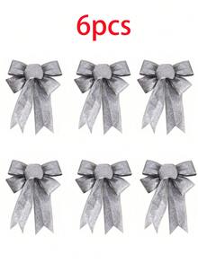 6pcs/3pcs/1pc Shiny Christmas Bow Decor - Christmas Wreath Bows, Suitable For Holiday Decoration, Fit For Large Gifts, Great For Hanging On Christmas Trees And As Holiday Decorations, Holiday Wreath DIY Wreath Holiday Decoration Winter Greenery, Winter Holiday Christmas Wreath Wreath Home Garden Party Decor, Christmas Tree Decoration, Christmas Decoration, Christmas Tree Decor, Christmas Table Decor - Silver - Silver - View 13