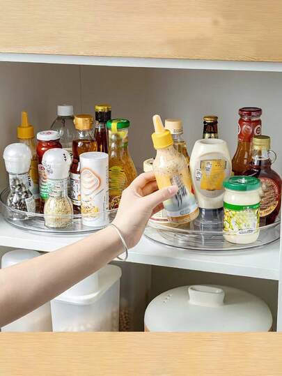 1pc Upgraded Large Circular Transparent Rotating Seasoning Rack, Kitchen Table Seasoning Household Storage Rack, Multi-Layer Seasoning Rack, Bottle And Can Storage Magic Tool, Multi-Layer Rotating Tray, Home Tray, Also Suitable For Living Room, Bedroom, Study Table Storage