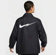 Nike Loose Retro Patch Sports Men's Coach Jacket, New Lightweight Soft Woven Button Casual Everyday Jacket, Minimalist Lapel Black Versatile Commuter Jacket, Must-Have FZ0801-010 - Black - View 2