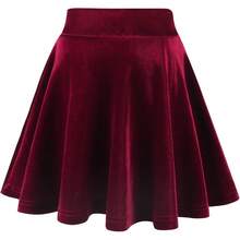 Girls Velvet Stretch Mini Flared Pleated Skater Skirt (4-12 Years) - Màu Đỏ Sâu - Xem 8
