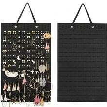 Felt Earring Storage Hanging Bag Wall-Mounted Jewelry Hanging Bag Wall-Mounted Earring Jewelry Storage Display Rack - 黑色 - 查看 3