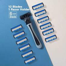 男士手动剃须刀，配备6层不锈钢剃须刀片和可更换刀头 - 彩色 - 查看 11