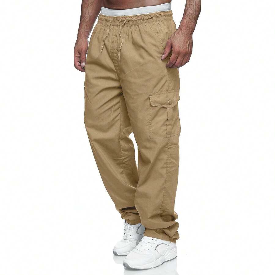 Mens Cargo Pants Relaxed Fit Drawstring Joggers Sweatpants For Men Workout Casual Long Trousers - 卡其色 - 查看 1