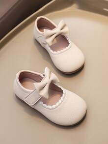 Cute Solid Color Bowknot Decor Mary Jane Shoes For Girls, Lightweight Non-Slip Soft Flat Shoes For All Seasons