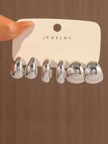 6-12pcs Gold + Silver Teardrop Smooth Hoop Earrings (No Card Packaging) (Bagged)