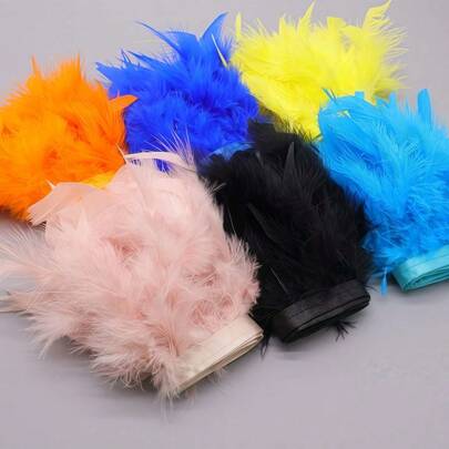 1 متر شريط ريش بط اصطناعي بعرض 4-6 بوصة، شريط ريش فاخر ومنفوش، شريط حرفي ملون للاستخدام في زينة أعياد الكرنفال والأعراس وديكور عيد الميلاد المنزلي، إكسسوارات خياطة فساتين الزفاف