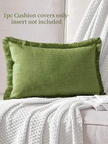 1pc Handmade Tassels Linen Pillow Cover In Green - Army Green - View 3