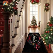 1 pièce Tapis de bain antidérapant avec motif de baies de houx et nœud de Noël, en matériau imitation cachemire, décoratif moelleux, convient pour la salle de bain, la porte, la cuisine et autres occasions, lavable en machine, décoration de Noël, peut être offert en cadeau