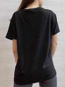 Small Shoulder Drop Short-Sleeved-Shirt Solid Color Black Loose Casual - màu đen - Xem 6