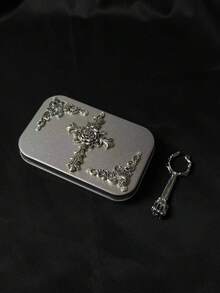 VEA 手工哥特式金属香烟盒，马口铁结构，带一体式翻盖，可容纳 20 支香烟，双收纳盒，用于梳妆台和珠宝，适合口红、戒指和项链，圣诞礼物 - 銀色 - 查看 13