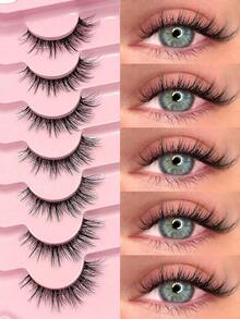 7 Pairs Natural Messy Cat Eye False Eyelashes, Transparent Band, Cat Eye Makeup Effect, Thin & Long, Extended Outer Corner, Soft & Natural Looking False Lashes - 貓眼假睫毛 2 - 查看 12