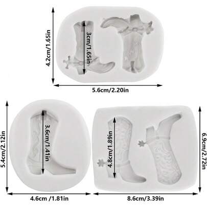 Local Warehouse-Cupcake Toppers Fondant Chocolate Polymer Clay Set Of 3 Boot Silicone Molds Cowboy Boot Candy Mold For Cake Decoration
