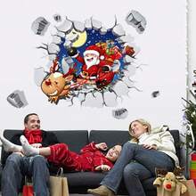 Le Père Noël arrive, sticker mural de Noël, décoration du Nouvel An, PVC transparent, décoration de la maison, stickers muraux amovibles, décoration murale, décoration de la maison, décorations de Noël, décorations de Noël pour la maison