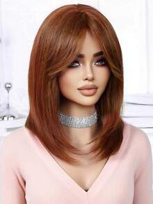18 Inch Women's Orange Red Wig, Multi-Layer Long Wig With Curtain, Heat Resistant Synthetic Fiber Wig - Burnt Orange - View 4