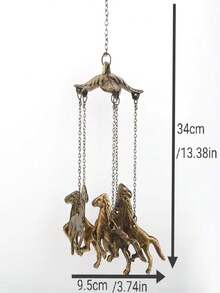 1pc Vintage 5-Horse Cast Iron Wind Chime, Suitable For Yard, Garden, Balcony Decor, With Decorative Chain, No Electricity Required - Bronze - View 2
