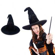 1 peça chapéu de pelúcia de Halloween, chapéu de festa cosplay de mágico unissex, boné pontudo de bruxa preto sólido, camurça falsa de Natal - Multicolorido - Ver 2