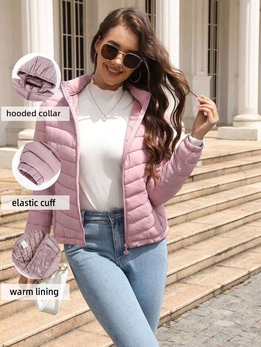 Risissida Women's Autumn Minimalist Hooded Cape Jacket - No Zipper Design, Practical Pockets - Baby Pink - View 1