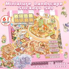 61 piezas Pegatinas decorativas DIY para casa, pegatinas de paisajismo, pegatinas de escena (incluye 20 escenas, 40 hojas de material, 1 pinza, 1 imagen de referencia), pegatinas de miniatura 3D de casa y paisaje micro para manualidades DIY, pegatinas de paisaje, pegatinas de libro, pegatinas de clasificación de escenas de casas pequeñas, reutilizables, disponibles en varios tamaños
