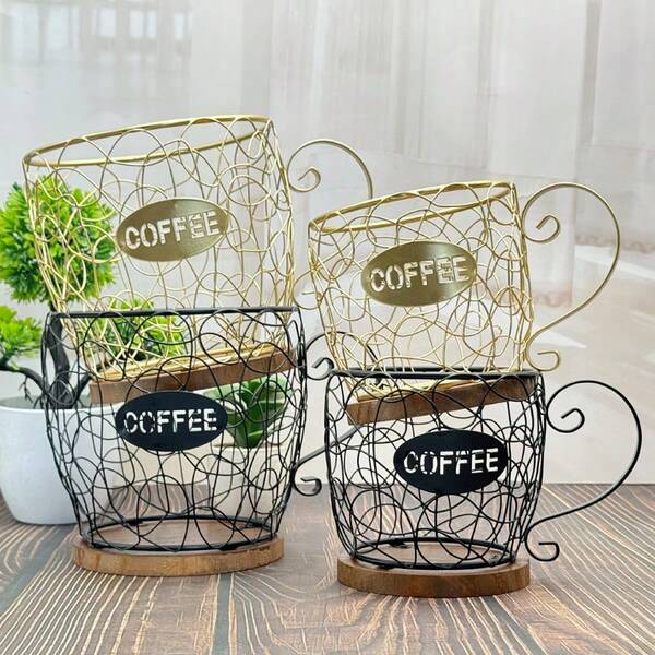 Large & Small Size Woven Wood & Iron Wire Art Coffee Basket, Kitchen Coffee Corner/Dining Table Decor