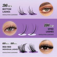 Lash Clusters Kit Using At Home: Eyelash Extensions, Ultra - Light, Natural, Fluffy, Wispy, Waterproof, Anime, Manga, Eye, D Curl, 16 - 20mm, C3+C9, FT126