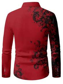Men's Fashionable Printed Casual Shirt, Turndown Collar, Button-Up Long Sleeve - Red - View 4