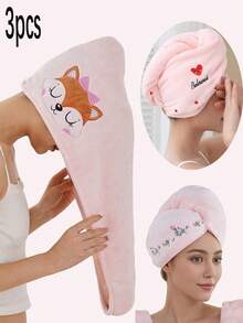 1/2/3 Stück bestickter Korallenfleece saugfähiger und schnell trocknender Badekappe, Gesichtsmaske Haarband, weiche saugfähige Duschhaube, Cartoon Badekappe, Einheitsgröße Duschhandtücher für Schönheitssalon, Hotel, Sport, Zuhause Essentials, Handtuch, Haut- und Haarpflege Handtuch Wrap