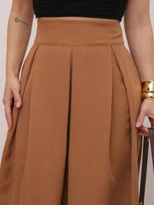 Elegant High Heel Polyester Pleated Long Skirt Women Holiday All Seasons Tailoring - 棕色 - 查看 5