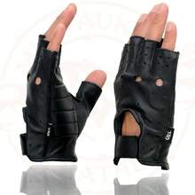 SH195 - Guantes de mano de motocicleta de piel perforada para hombre, con relleno de gel perforado, sin dedos, con nudillos abiertos, talla - M - Ver 7