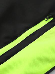 Men's Patchwork Stand Collar Design Pants With Zipper Pockets, Color Block Design, Casual Sports Letter Print, Suitable For Daily Wear, Versatile, Fall Clothes - Black - View 6