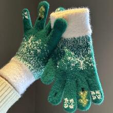 1 paire de gants de Noël - Gants d'hiver épais compatibles avec écran tactile, modèle à cinq doigts convenant aux temps froids, cadeaux de fêtes, utilisation de smartphone, accessoires d'hiver tout-saison et de fête, motifs festifs, isolation chaude, parfait pour offrir en cadeau, décorations de Noël et décoration de la maison