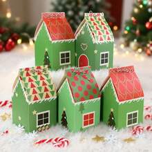 12 pièces/set Boîte à bonbons de maison de Noël assorties, emballage cadeau de nougat et de pâtisserie flocon de neige