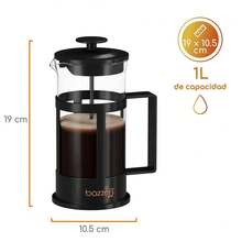 Prensa Francesa de Vidrio Lefzo - 350 ml, Manual, Ideal para Café Recién Molido, con Filtro Incluido - Vidrio con detalles en negro - Ver 4