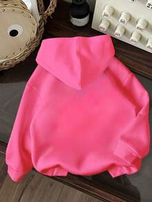 Toddler Girls' Cartoon Pattern Warm Hooded Sweatshirt - Hot Pink - View 2