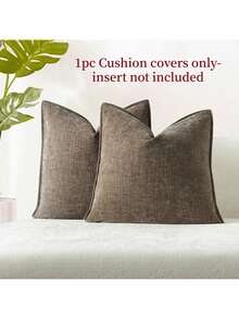 1 pieza (sin relleno de almohada) Funda de almohada lumbar de chenilla de 16x24 pulgadas, suave y texturizada, para decoración de sofá, cama y hogar, funda de cojín decorativa de color sólido - Café integral - Ver 2