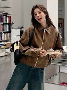 Maillard 女式绒面革夹克，复古美式休闲时尚皮革上衣，春秋季