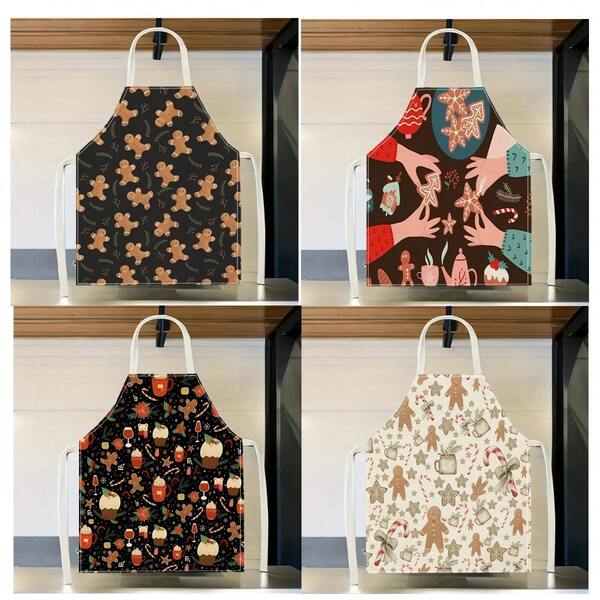 1pc Snowman Pattern Apron, Creative And Fun Stylish Printed House Cleaning Apron, Waterproof Oil Easy Cleaning Kitchen Cooking Apron, Creative Home Apron, Work Uniform